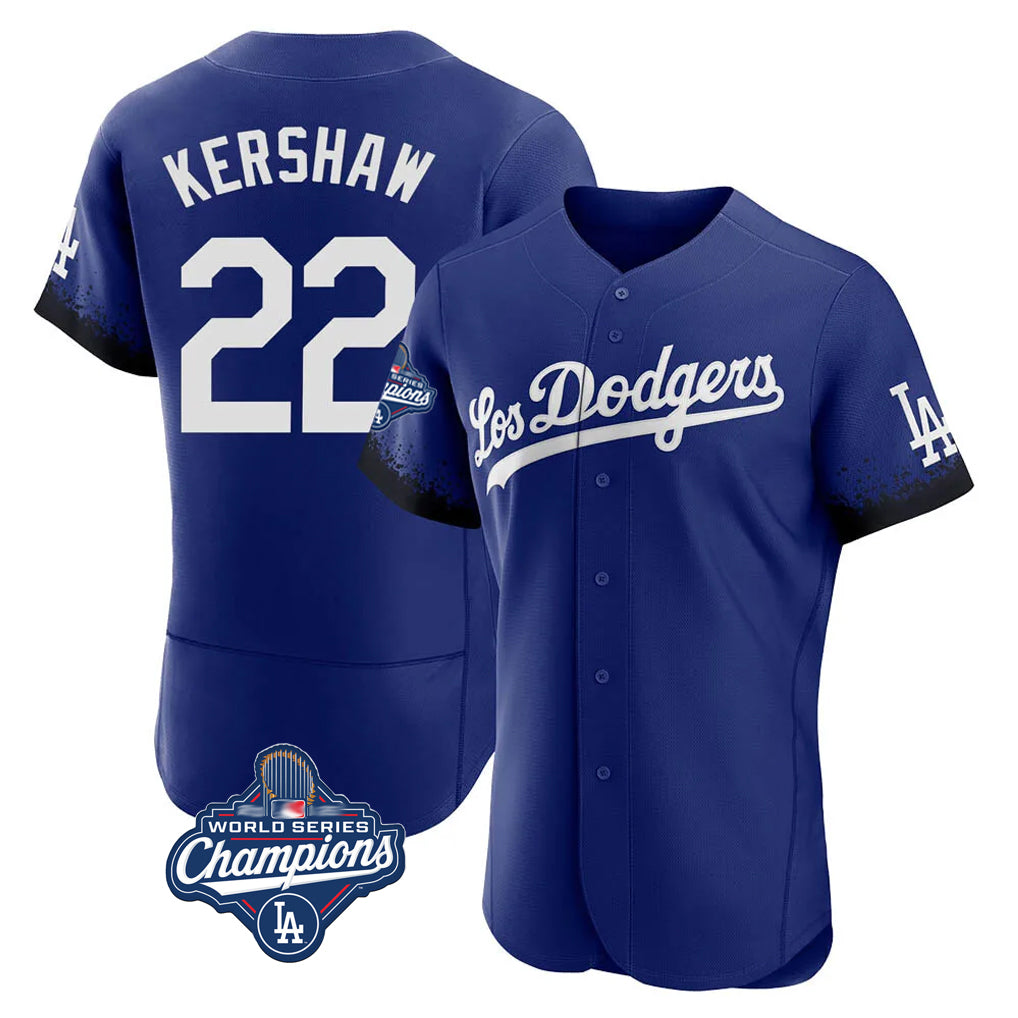 MATTH LA.Dodgers #22 Clayton Kershaw Player Royal World Series Meet City Connect Elite Home Stitched Jerseys
