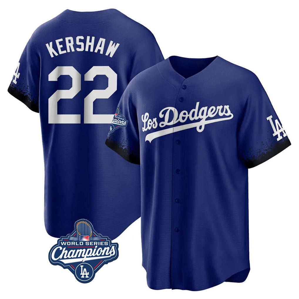 MATTH LA.Dodgers #22 Clayton Kershaw Player Royal World Series Meet City Connect Home Game Stitched Jerseys