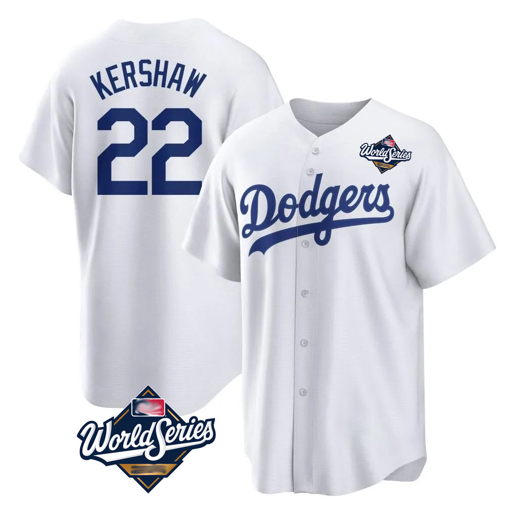 MATTH LA.Dodgers #22 Clayton Kershaw Player White World Series Game Home Stitched Jerseys