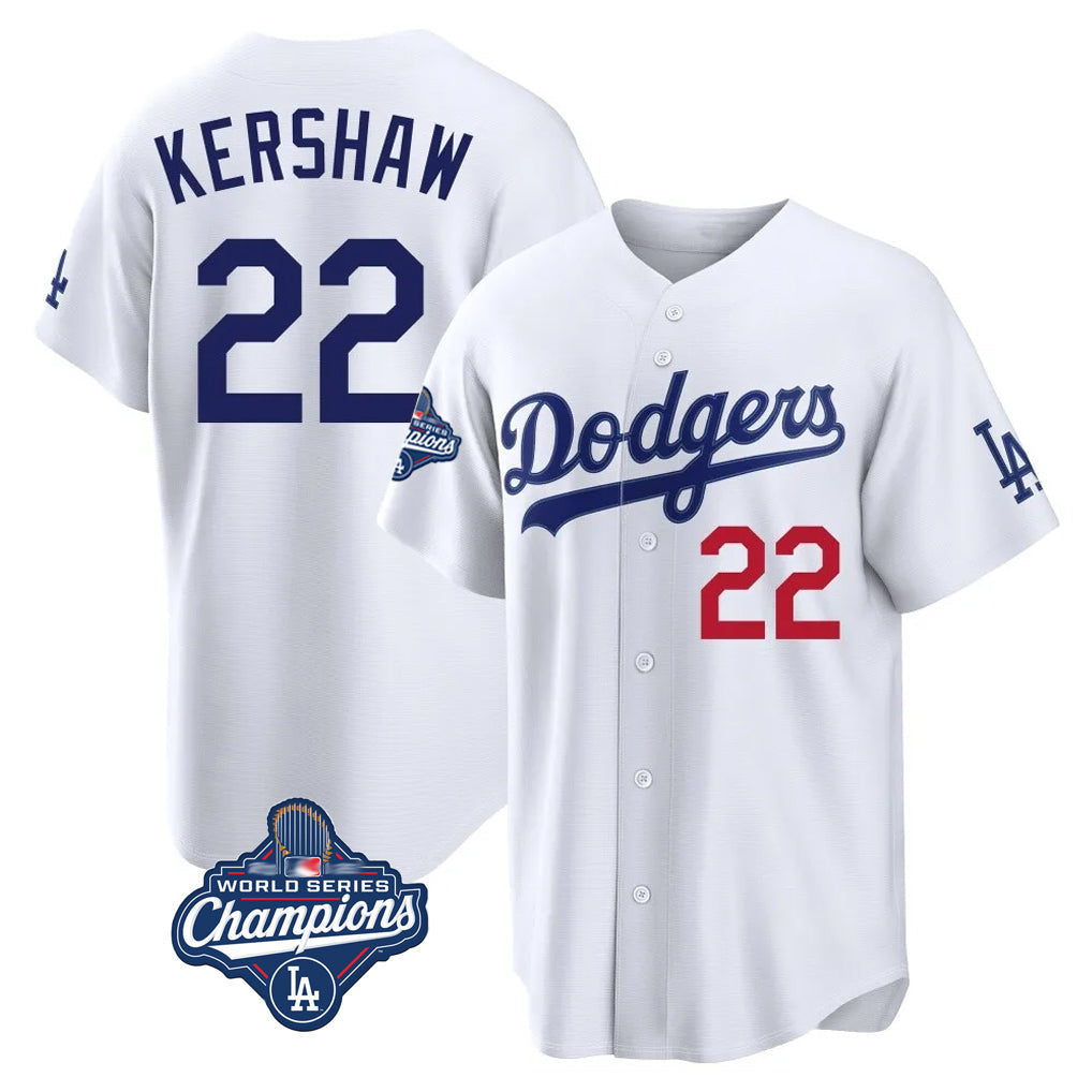 MATTH LA.Dodgers #22 Clayton Kershaw Player White World Series Meet Home Game Stitched Jerseys