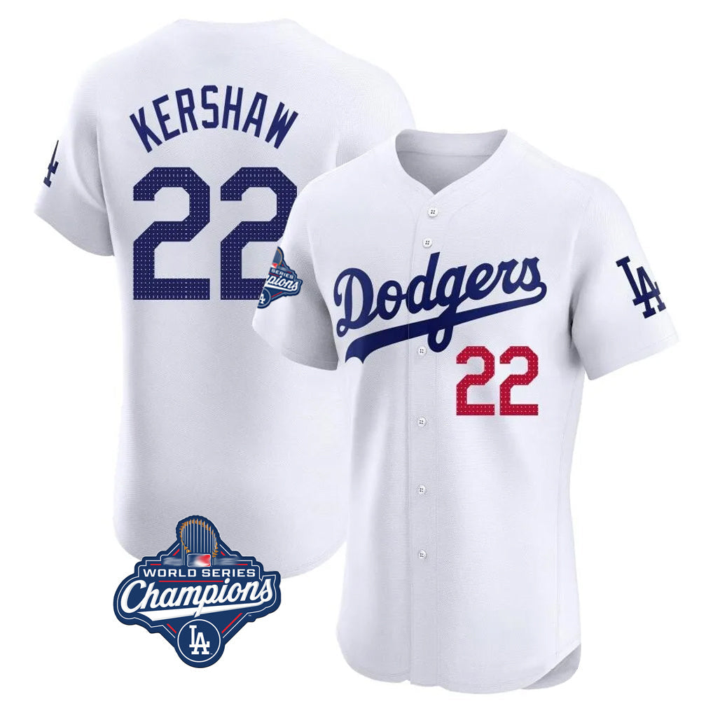 MATTH LA.Dodgers #22 Clayton Kershaw Player White World Series Meet Limited Elite Stitched Jerseys