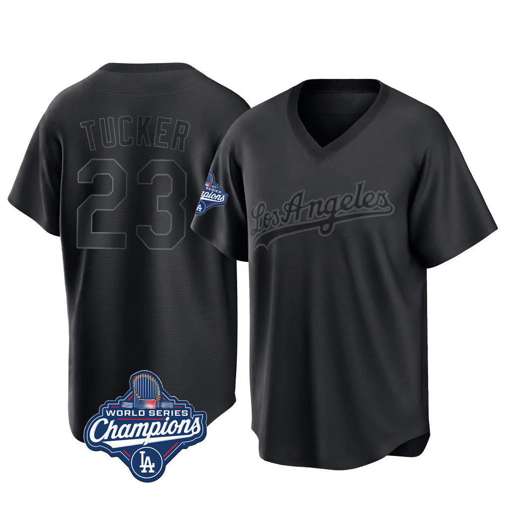 MATTH LA.Dodgers #23 Kyle Tucker Player Black World Series Meet Pitch Fashion T-shirt Stitched Jerseys