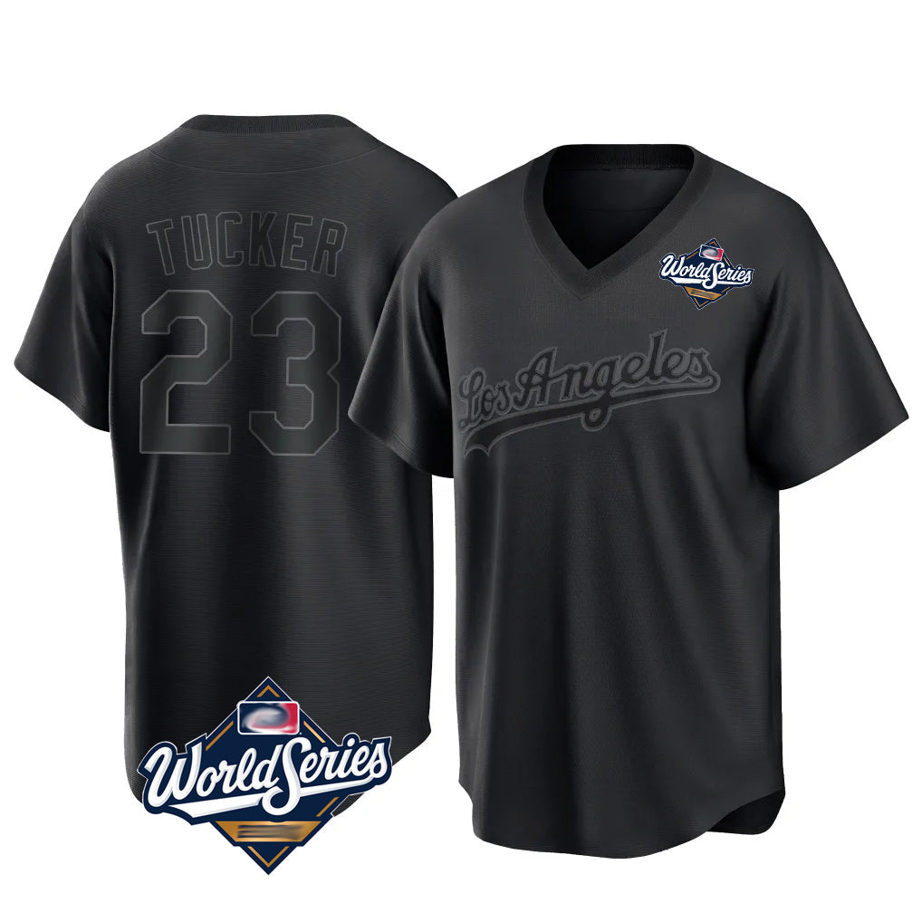 MATTH LA.Dodgers #23 Kyle Tucker Player Black World Series Pitch Fashion T-shirt Stitched Jerseys