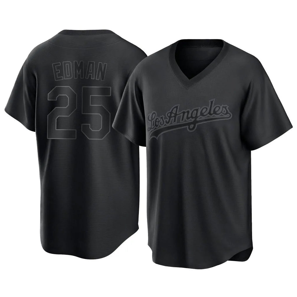 MATTH LA.Dodgers #25 Tommy Edman Player Black Pitch Fashion T-shirt Stitched Jerseys