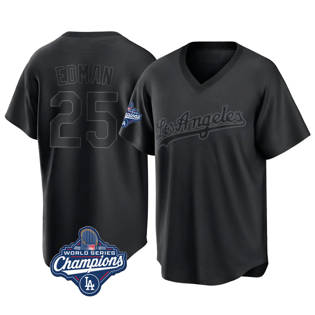 MATTH LA.Dodgers #25 Tommy Edman Player Black World Series Meet Pitch Fashion T-shirt Stitched Jerseys