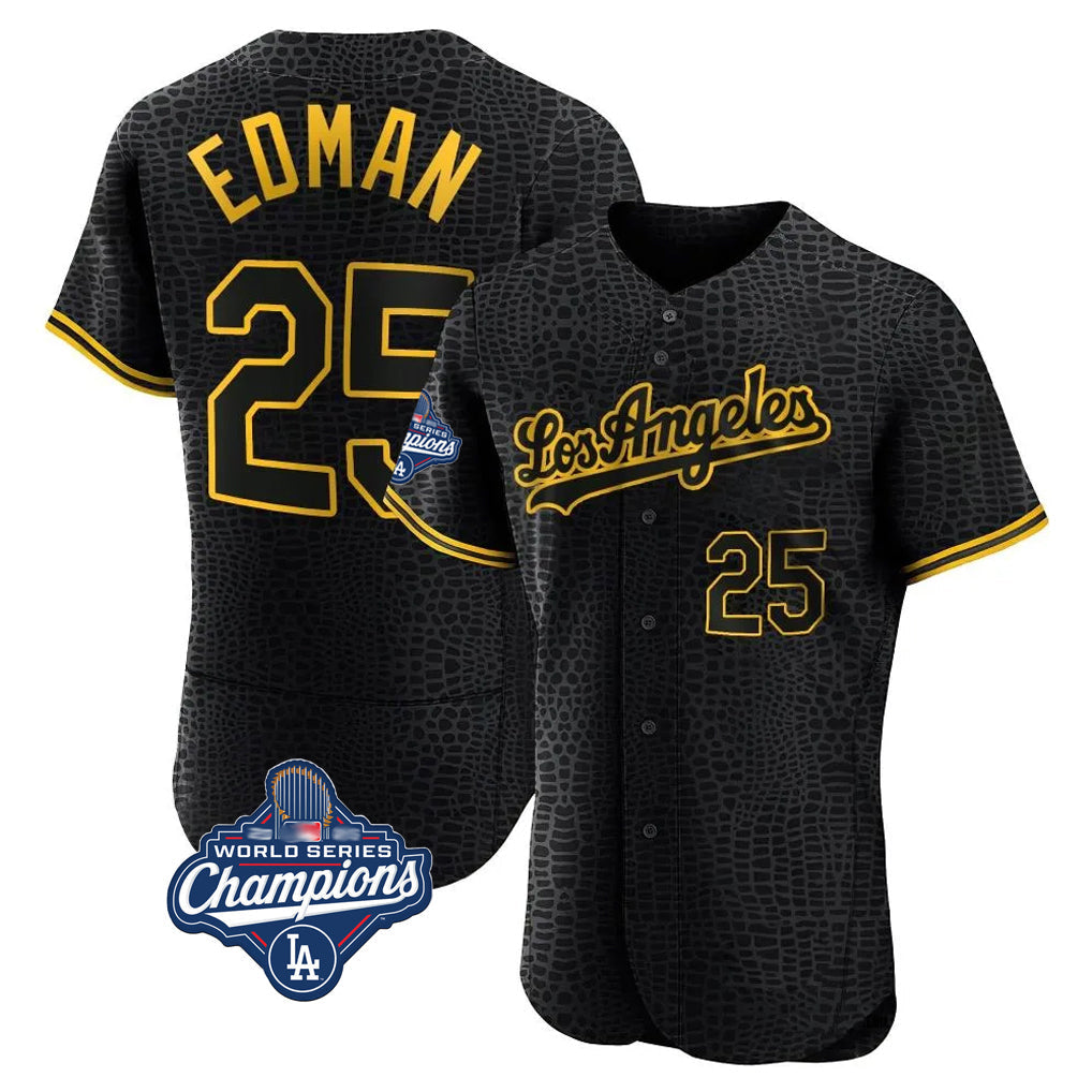MATTH LA.Dodgers #25 Tommy Edman Player Black World Series Meet Snake Skin City Limited Elite Home Stitched Jerseys