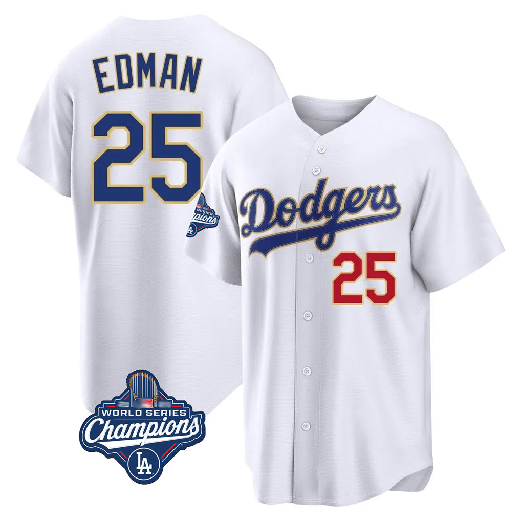MATTH LA.Dodgers #25 Tommy Edman Player Gold White World Series Meet 2026 Collection Stadium Limited Stitched Jerseys
