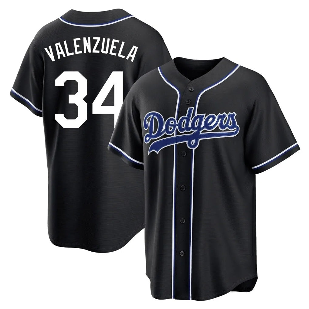 MATTH LA.Dodgers #34 Fernando Valenzuela Player Black Carbon Limited Home Stitched Jerseys