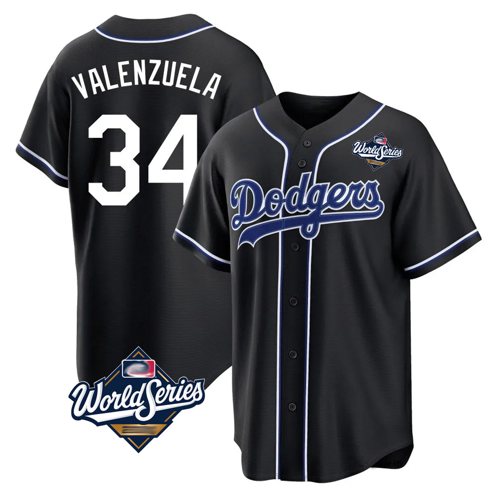 MATTH LA.Dodgers #34 Fernando Valenzuela Player Black World Series Carbon Limited Home Stitched Jerseys