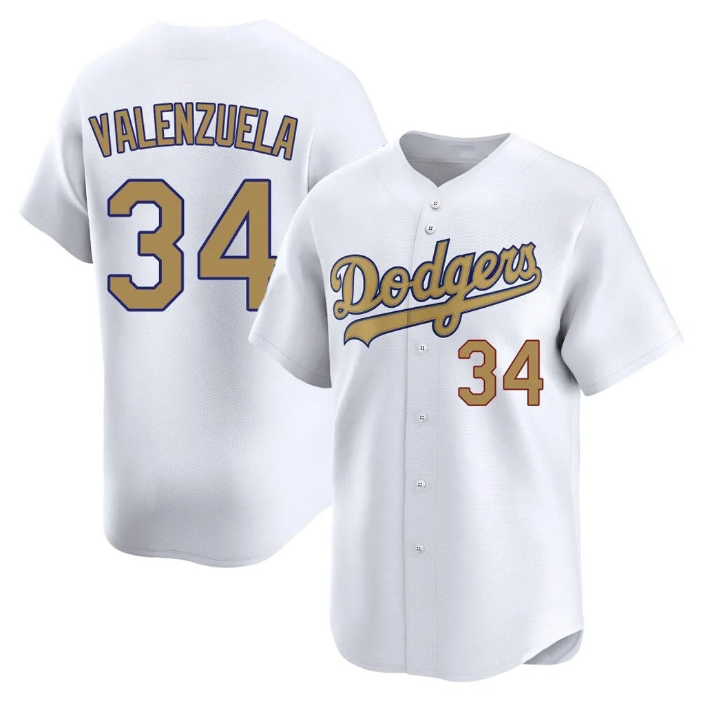 MATTH LA.Dodgers #34 Fernando Valenzuela Player Gold Collection Limited Home Stitched Jerseys