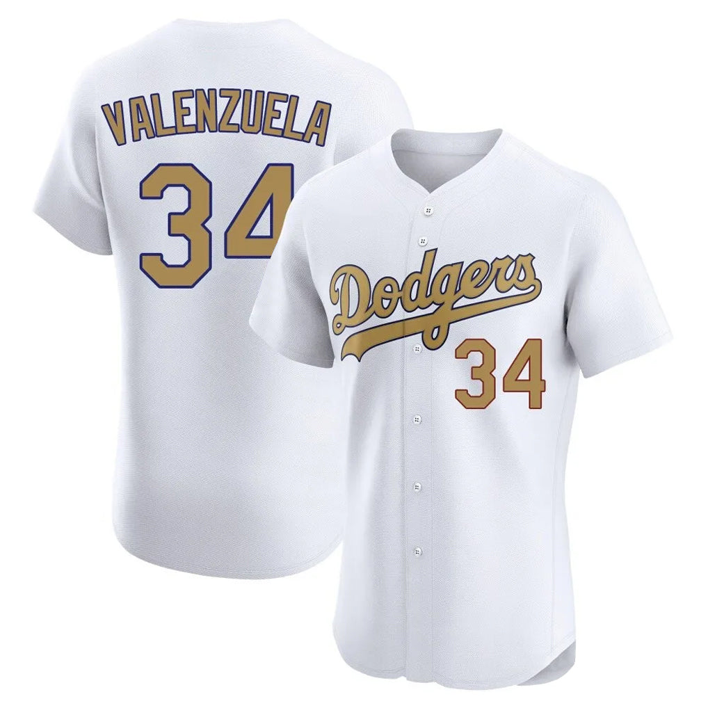 MATTH LA.Dodgers #34 Fernando Valenzuela Player Gold Limited Elite Home Stitched Jerseys