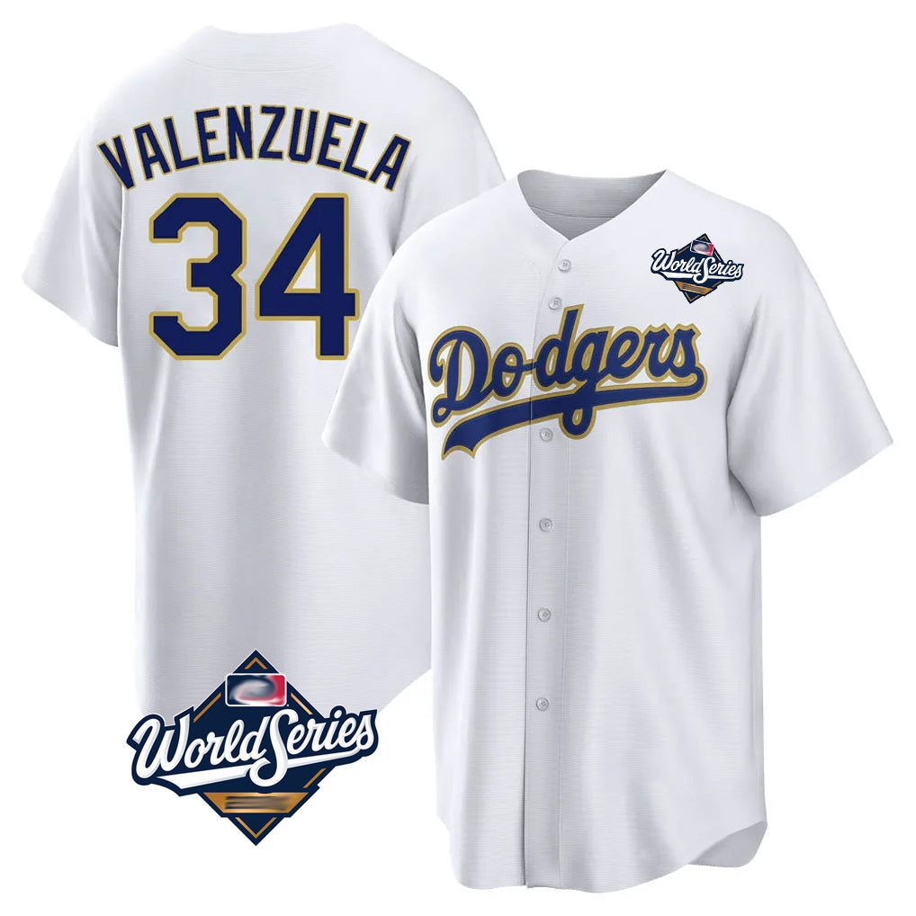 MATTH LA.Dodgers #34 Fernando Valenzuela Player Gold White World Series 2026 Collection Stadium Game Stitched Jerseys