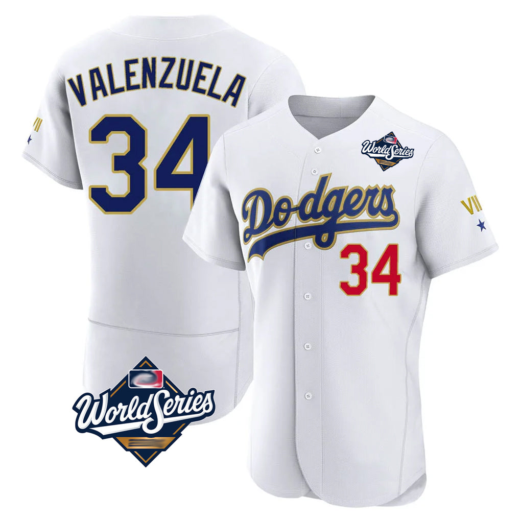 MATTH LA.Dodgers #34 Fernando Valenzuela Player Gold White World Series 2026 Collection Stadium Limited Elite Stitched Jerseys