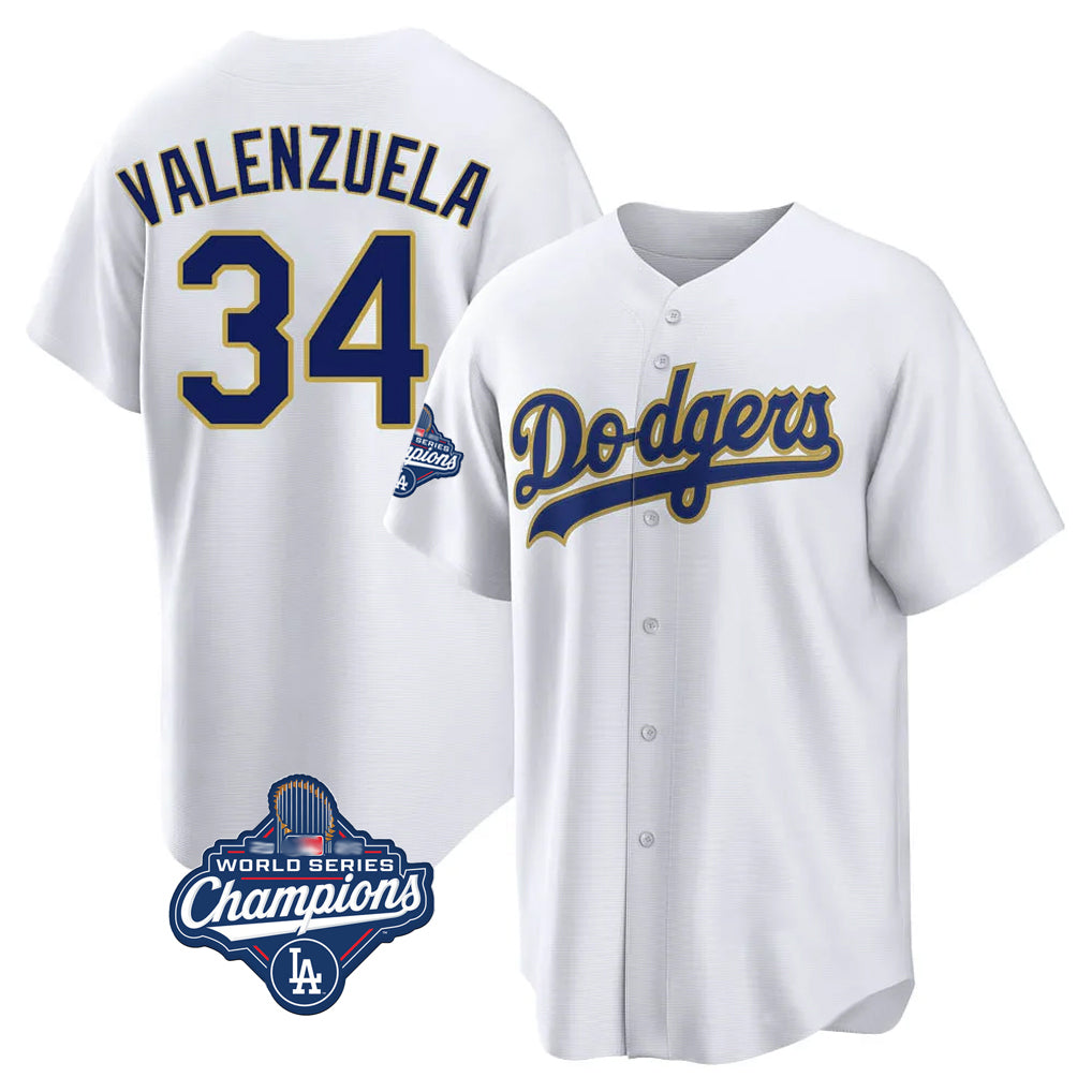 MATTH LA.Dodgers #34 Fernando Valenzuela Player Gold White World Series Meet 2026 Collection Stadium Game Stitched Jerseys