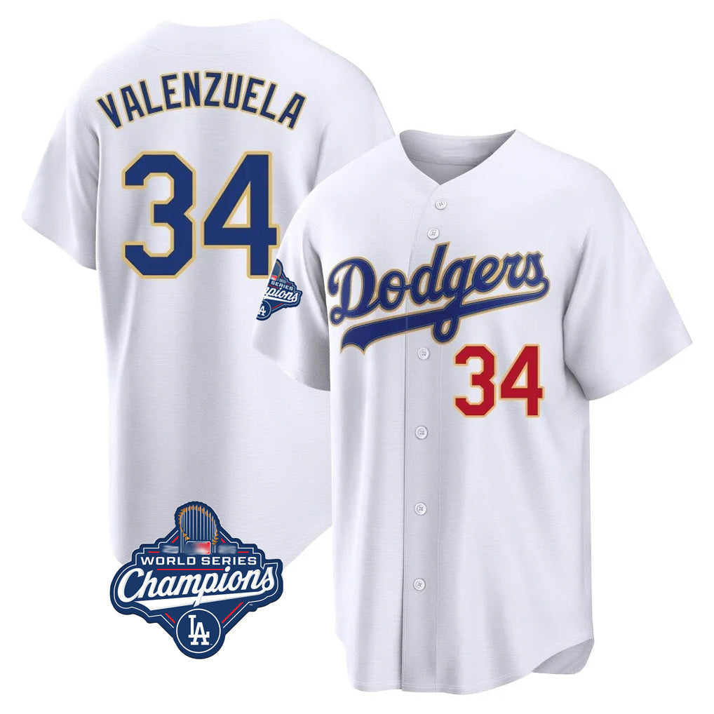 MATTH LA.Dodgers #34 Fernando Valenzuela Player Gold White World Series Meet 2026 Collection Stadium Limited Stitched Jerseys
