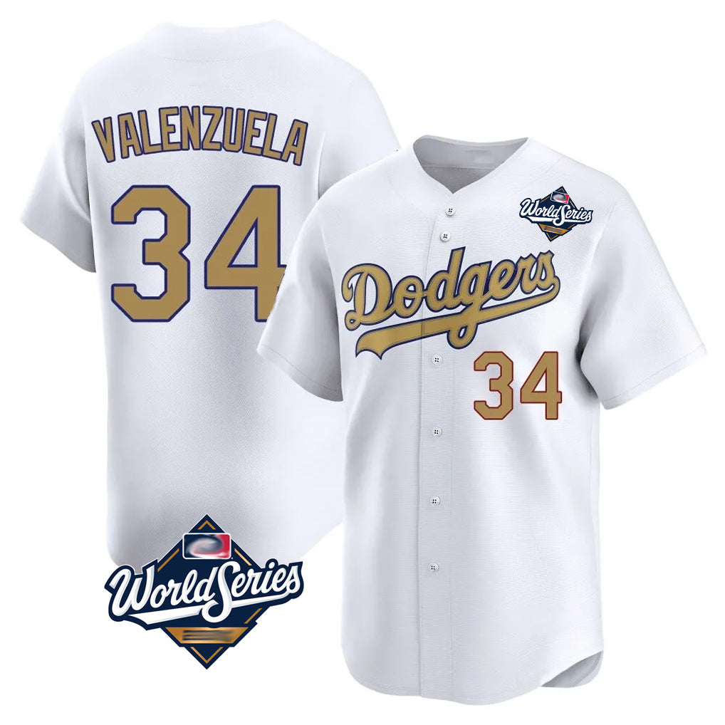 MATTH LA.Dodgers #34 Fernando Valenzuela Player Gold World Series Collection Limited Home Stitched Jerseys