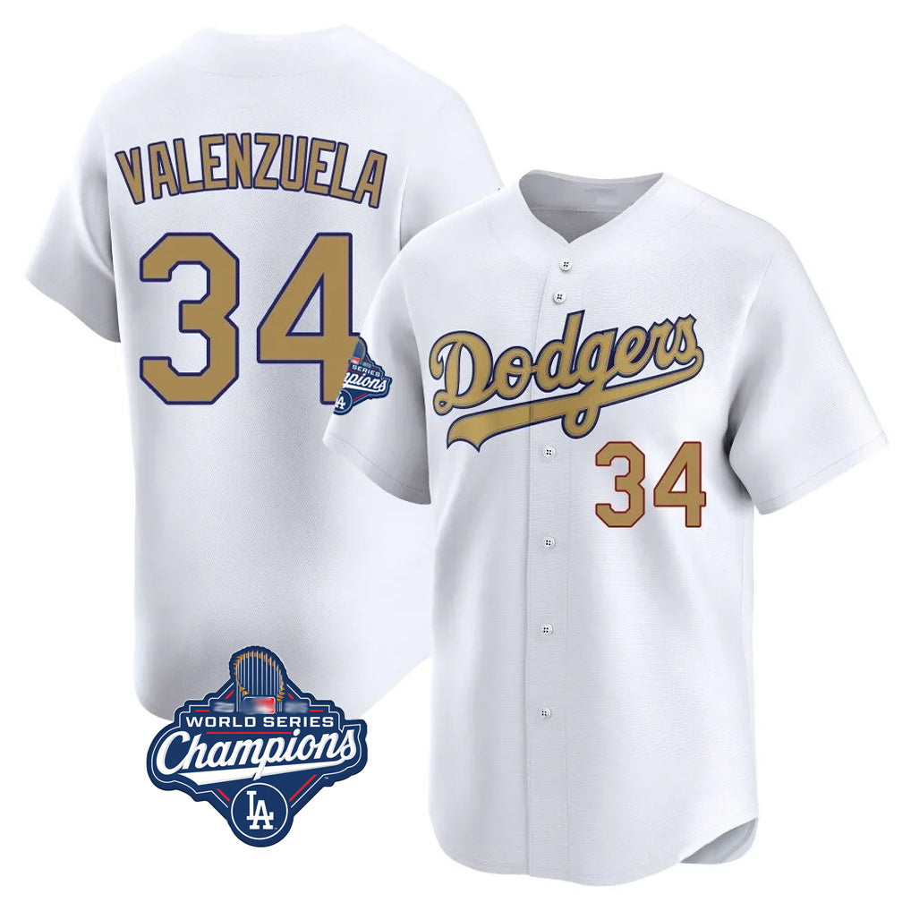 MATTH LA.Dodgers #34 Fernando Valenzuela Player Gold World Series Meet Collection Limited Home Stitched Jerseys