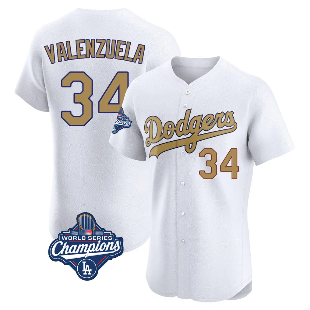 MATTH LA.Dodgers #34 Fernando Valenzuela Player Gold World Series Meet Limited Elite Home Stitched Jerseys