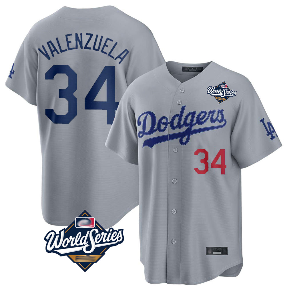 MATTH LA.Dodgers #34 Fernando Valenzuela Player Gray World Series Game Home Stitched Jerseys