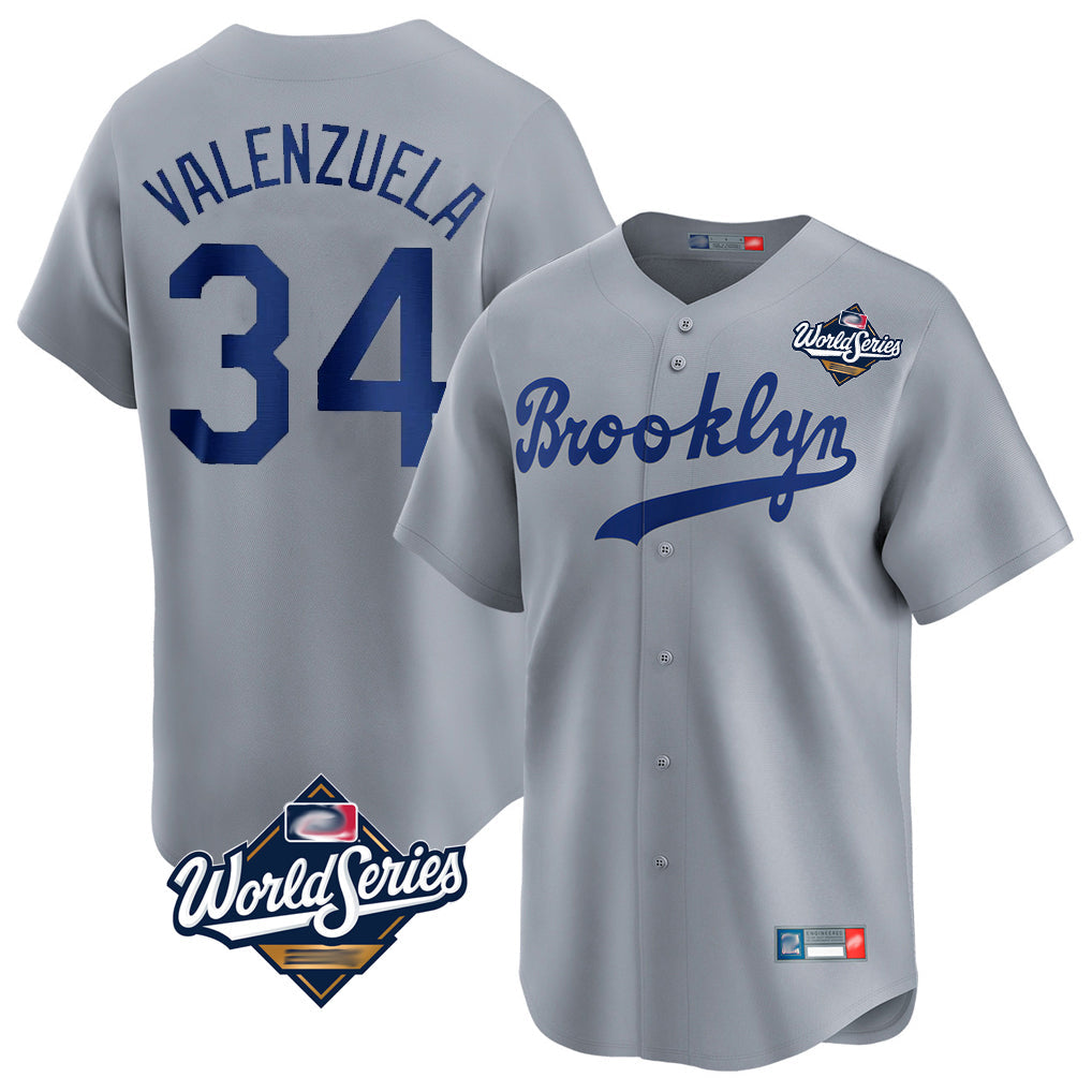MATTH LA.Dodgers #34 Fernando Valenzuela Player Gray World Series Game Limited Home Stitched Jerseys