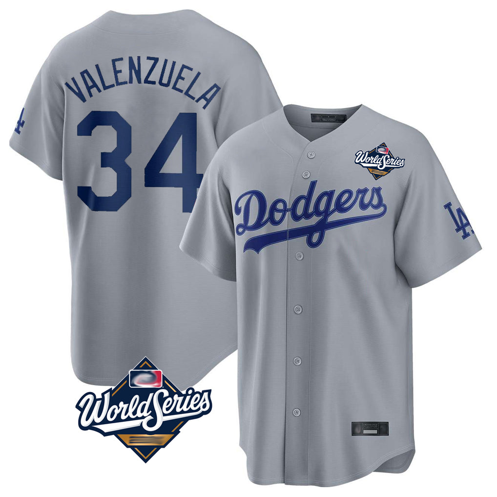 MATTH LA.Dodgers #34 Fernando Valenzuela Player Gray World Series Game Stitched Jerseys