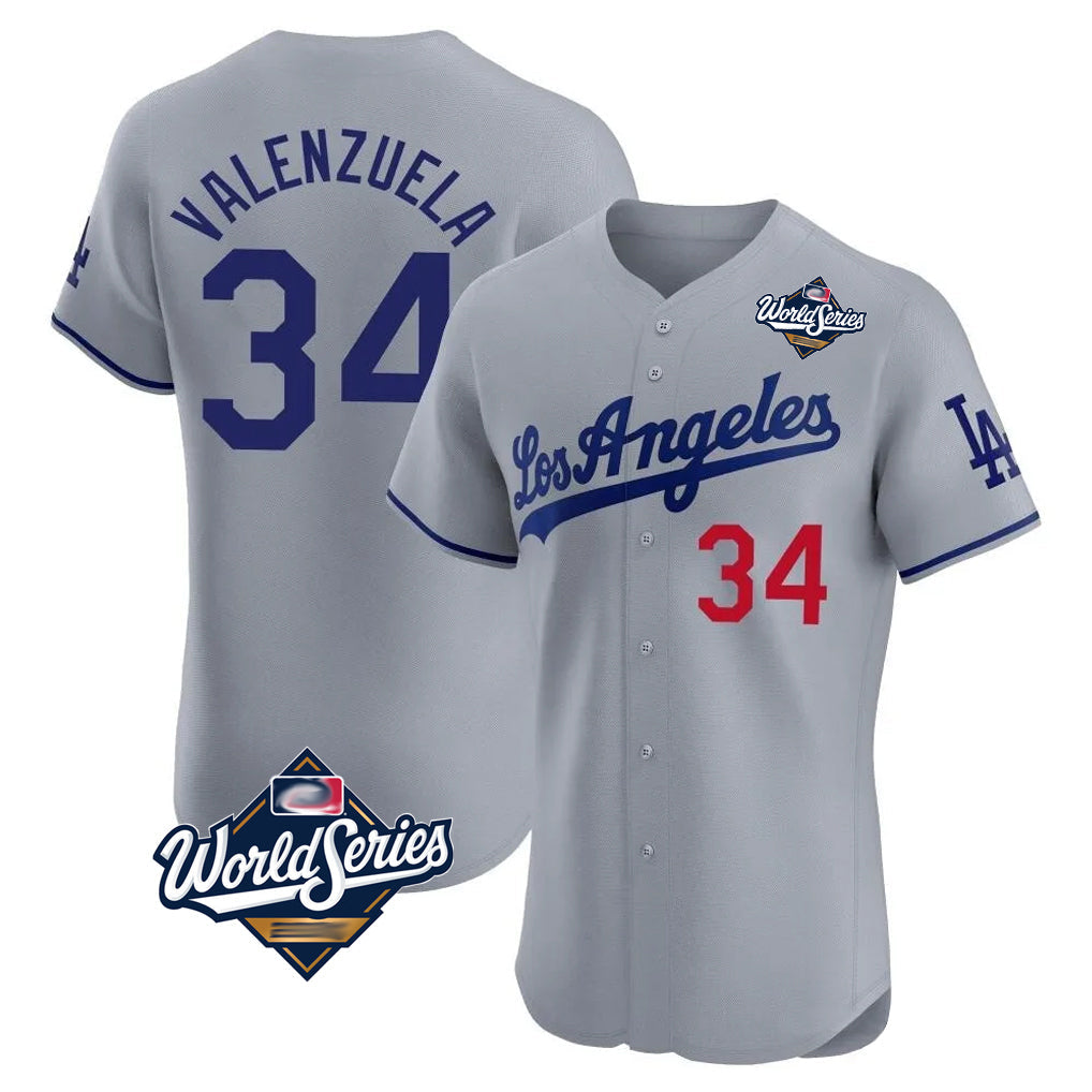 MATTH LA.Dodgers #34 Fernando Valenzuela Player Gray World Series Limited Elite Home Stitched Jerseys