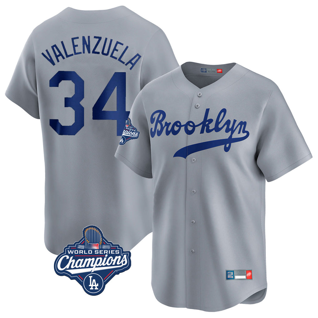MATTH LA.Dodgers #34 Fernando Valenzuela Player Gray World Series Meet Game Limited Home Stitched Jerseys