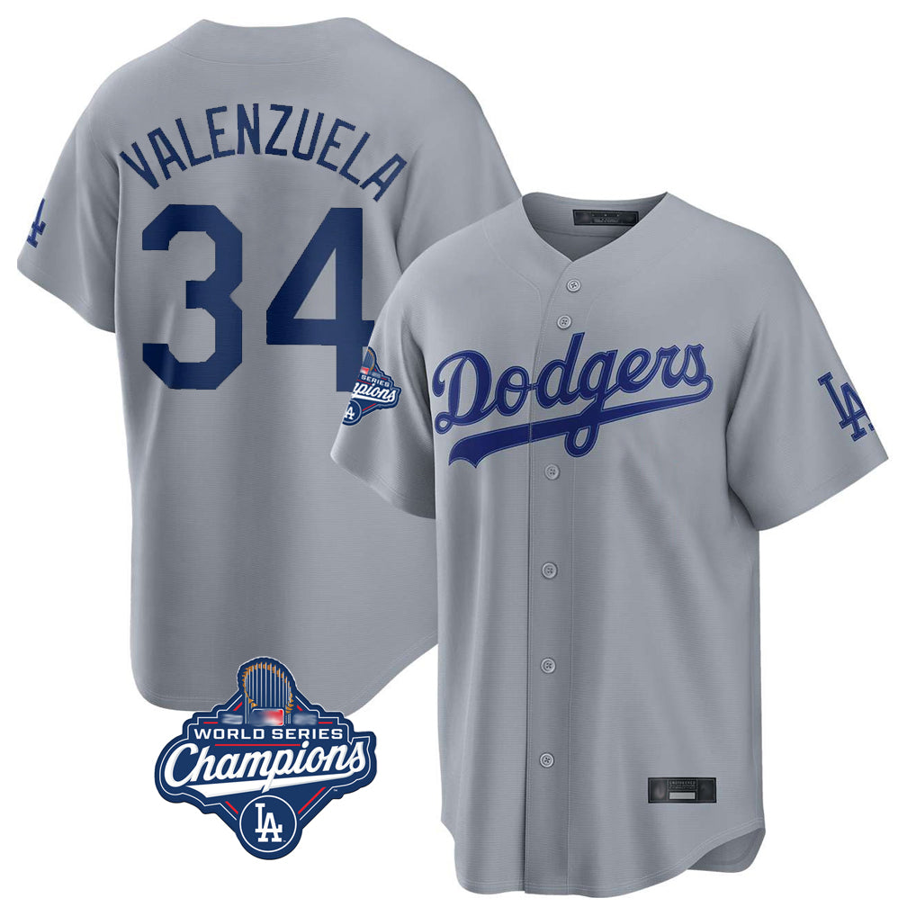 MATTH LA.Dodgers #34 Fernando Valenzuela Player Gray World Series Meet Game Stitched Jerseys