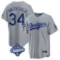 MATTH LA.Dodgers #34 Fernando Valenzuela Player Gray World Series Meet Game Stitched Jerseys