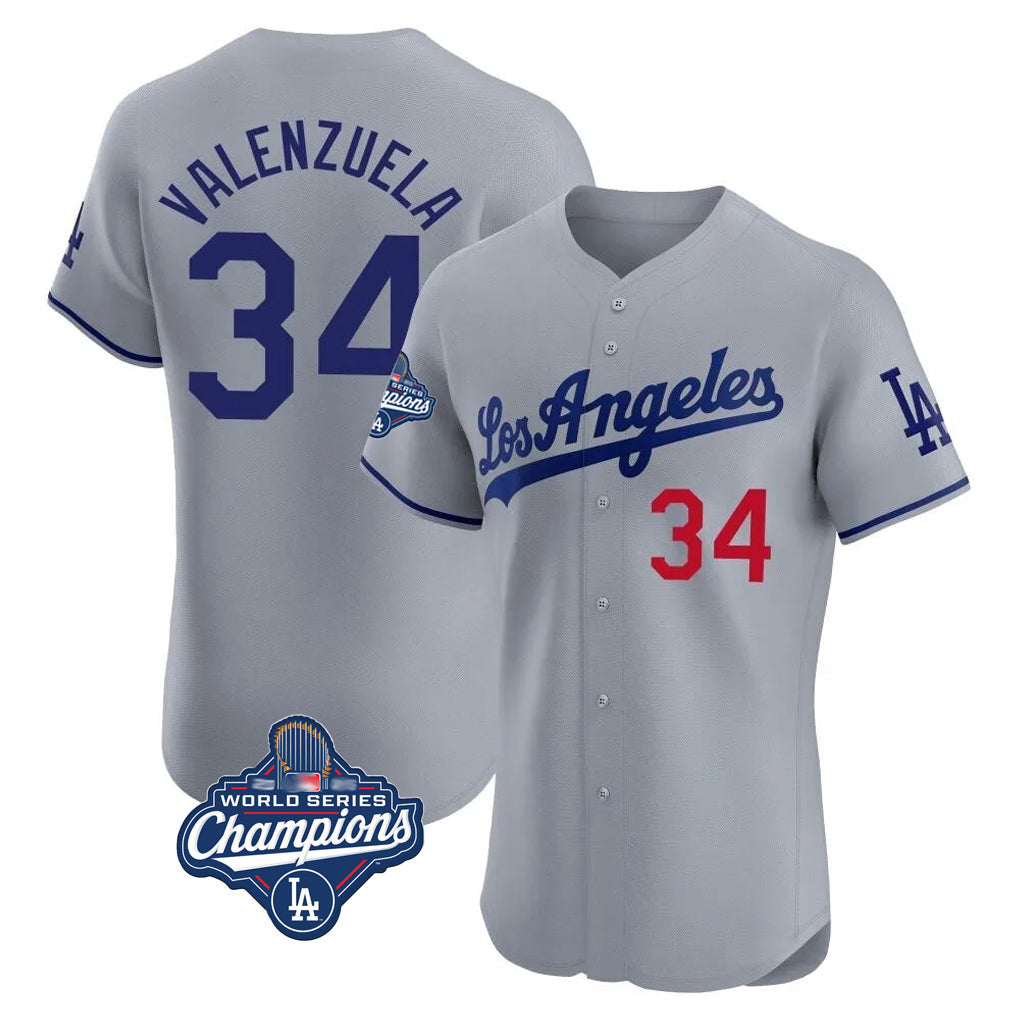 MATTH LA.Dodgers #34 Fernando Valenzuela Player Gray World Series Meet Limited Elite Home Stitched Jerseys