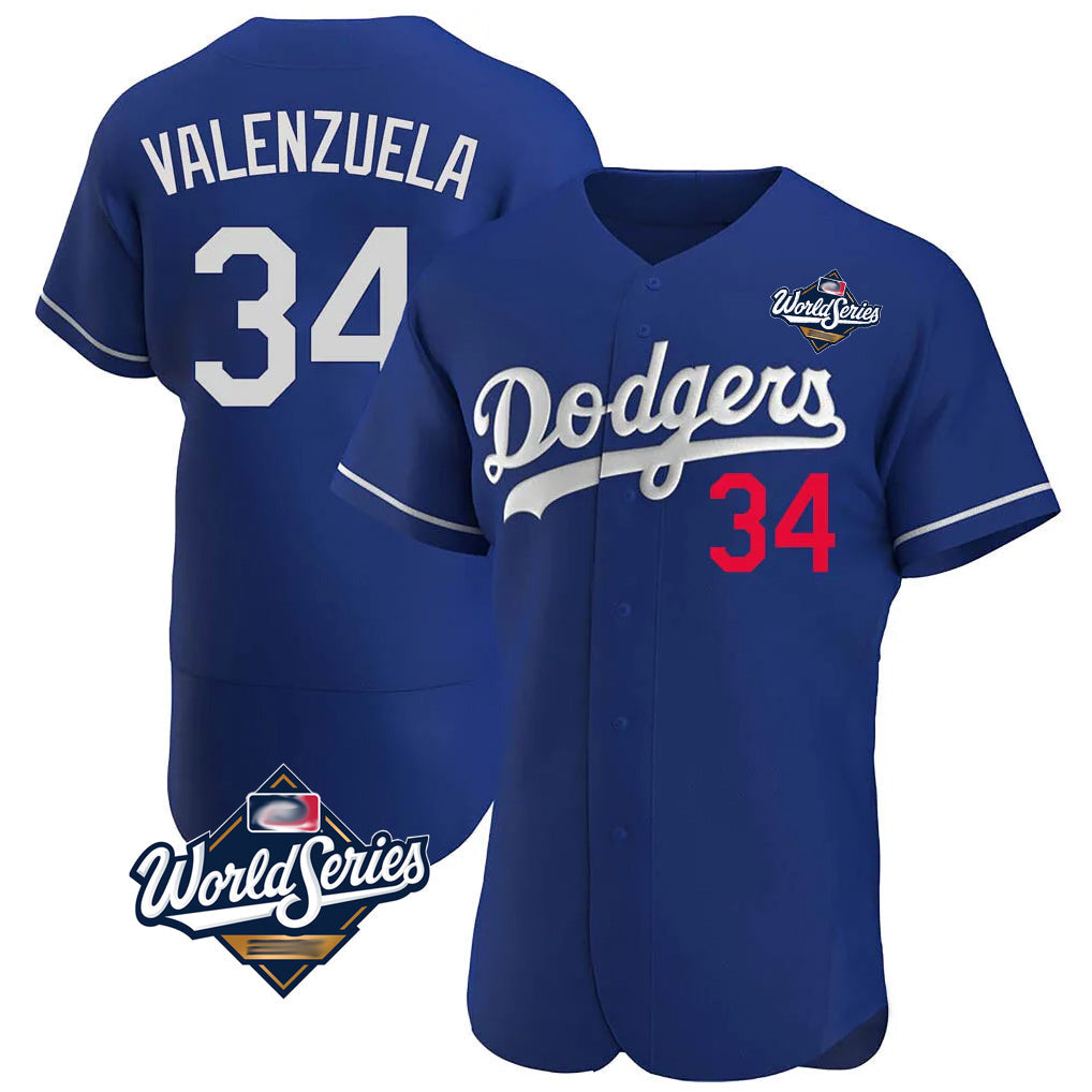MATTH LA.Dodgers #34 Fernando Valenzuela Player Royal World Series Limited Elite Home Stitched Jerseys