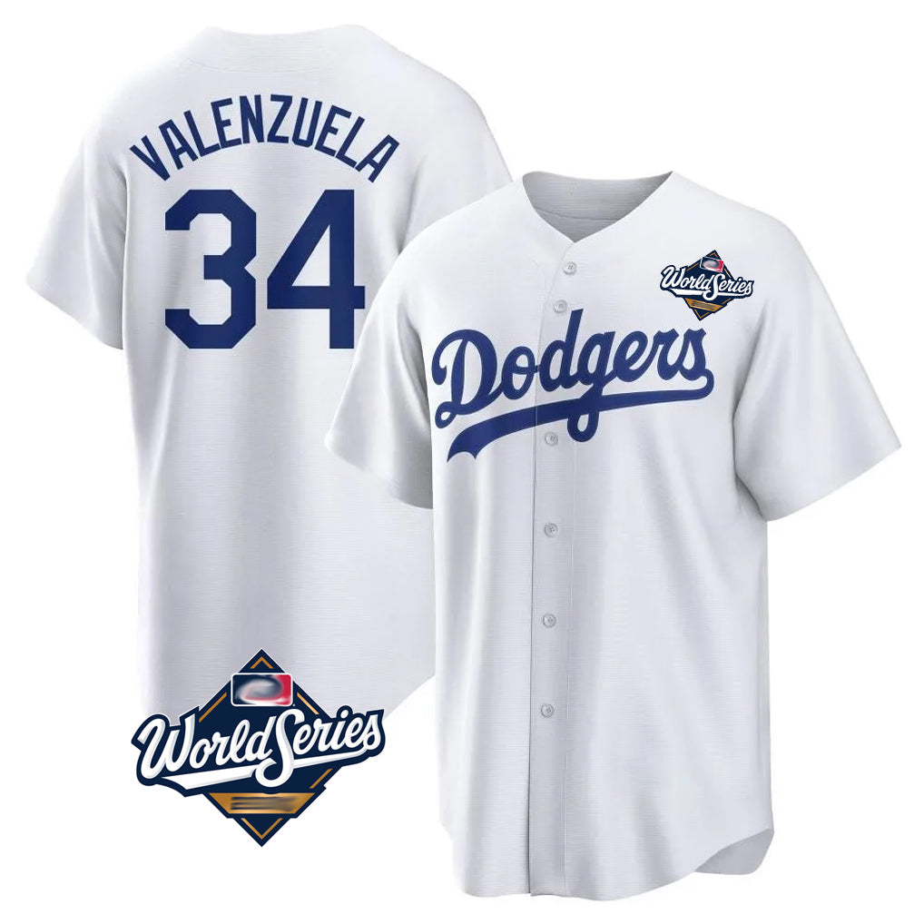 MATTH LA.Dodgers #34 Fernando Valenzuela Player White World Series Game Home Stitched Jerseys
