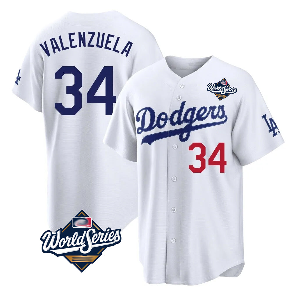 MATTH LA.Dodgers #34 Fernando Valenzuela Player White World Series Home Game Stitched Jerseys