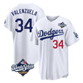 MATTH LA.Dodgers #34 Fernando Valenzuela Player White World Series Home Game Stitched Jerseys