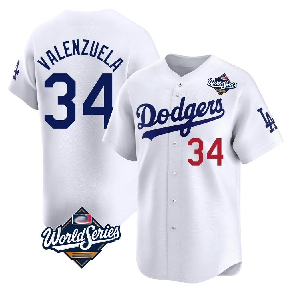 MATTH LA.Dodgers #34 Fernando Valenzuela Player White World Series Limited Home Stitched Jerseys