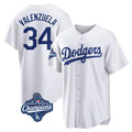 MATTH LA.Dodgers #34 Fernando Valenzuela Player White World Series Meet Game Home Stitched Jerseys
