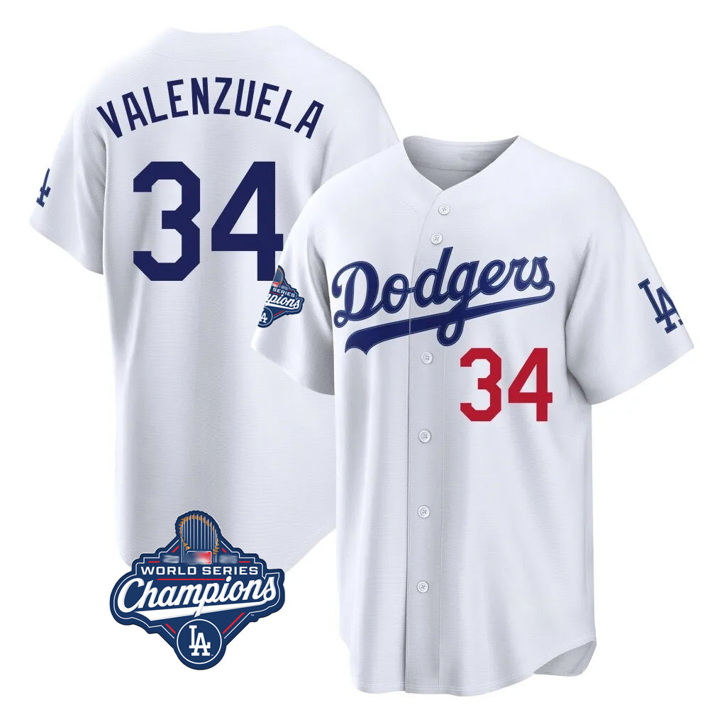 MATTH LA.Dodgers #34 Fernando Valenzuela Player White World Series Meet Home Game Stitched Jerseys