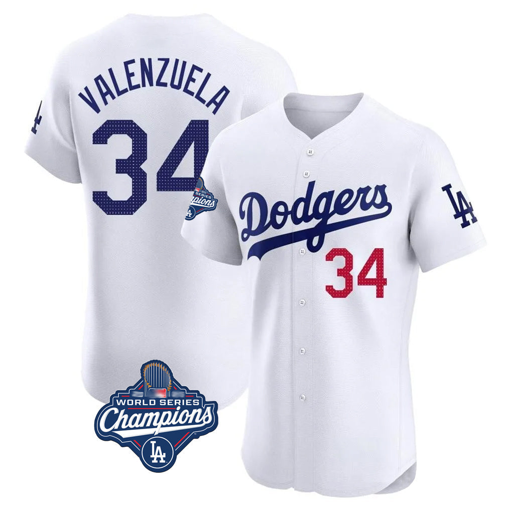 MATTH LA.Dodgers #34 Fernando Valenzuela Player White World Series Meet Limited Elite Home Stitched Jerseys