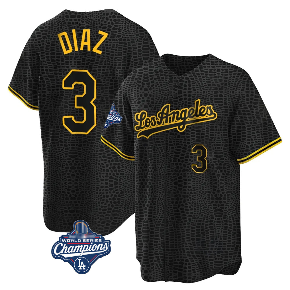 MATTH LA.Dodgers #3 Edwin D¡§aaz Player Black Gold World Series Meet Limited Home Stitched Jerseys