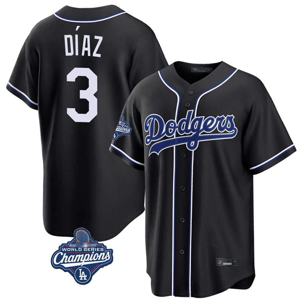 MATTH LA.Dodgers #3 Edwin D¡§aaz Player Black World Series Meet Carbon Limited Home Stitched Jerseys