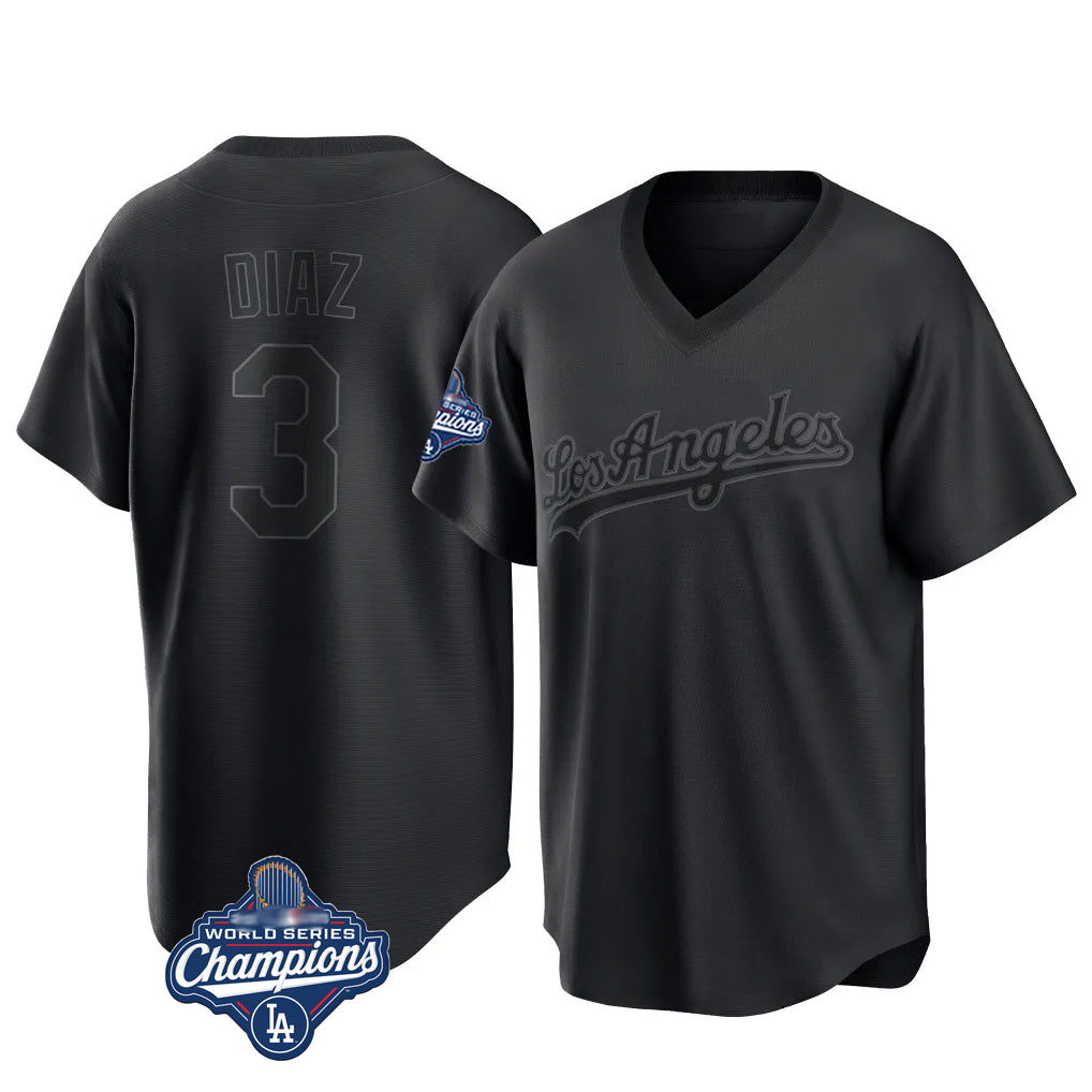 MATTH LA.Dodgers #3 Edwin D¡§aaz Player Black World Series Meet Pitch Fashion T-shirt Stitched Jerseys