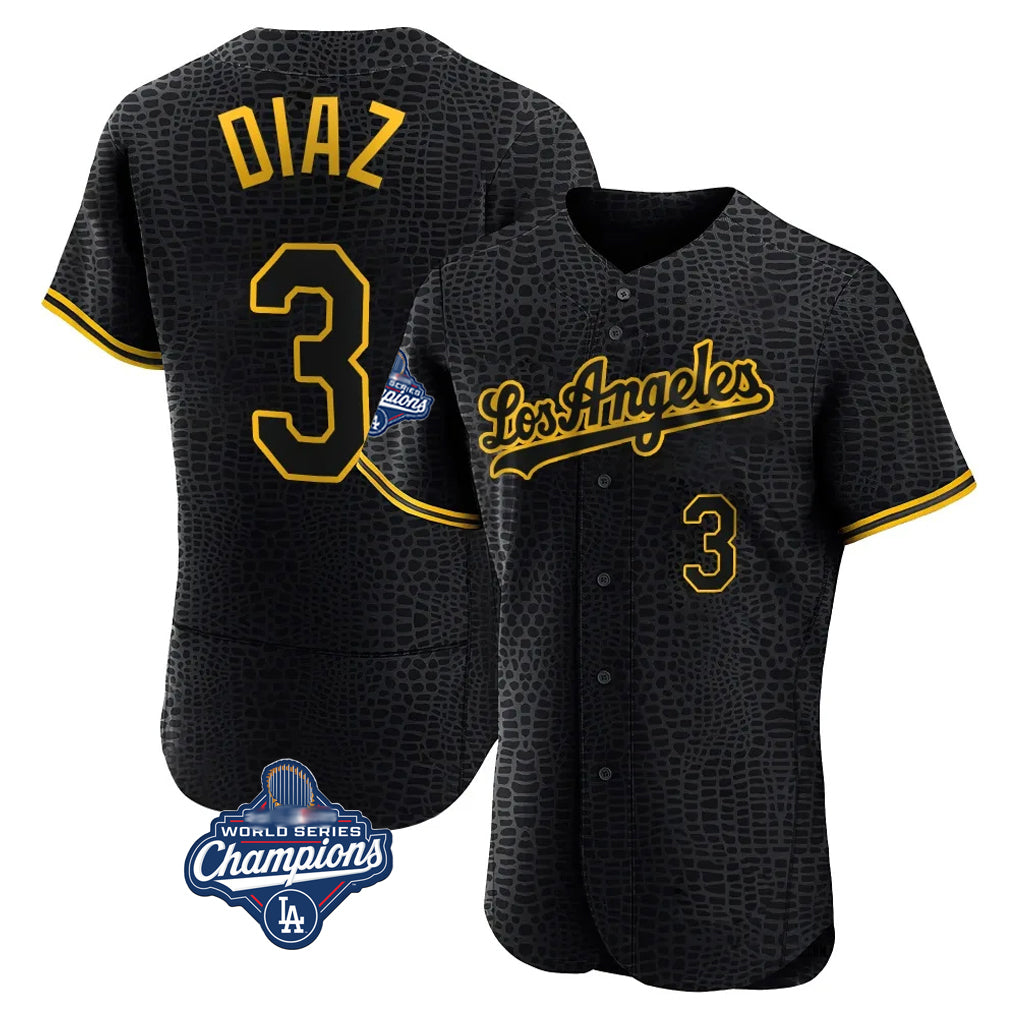 MATTH LA.Dodgers #3 Edwin D¡§aaz Player Black World Series Meet Snake Skin City Limited Elite Home Stitched Jerseys
