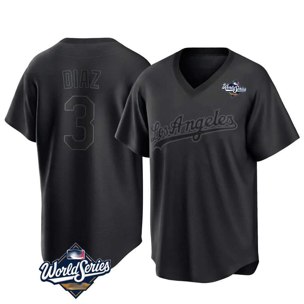MATTH LA.Dodgers #3 Edwin D¡§aaz Player Black World Series Pitch Fashion T-shirt Stitched Jerseys