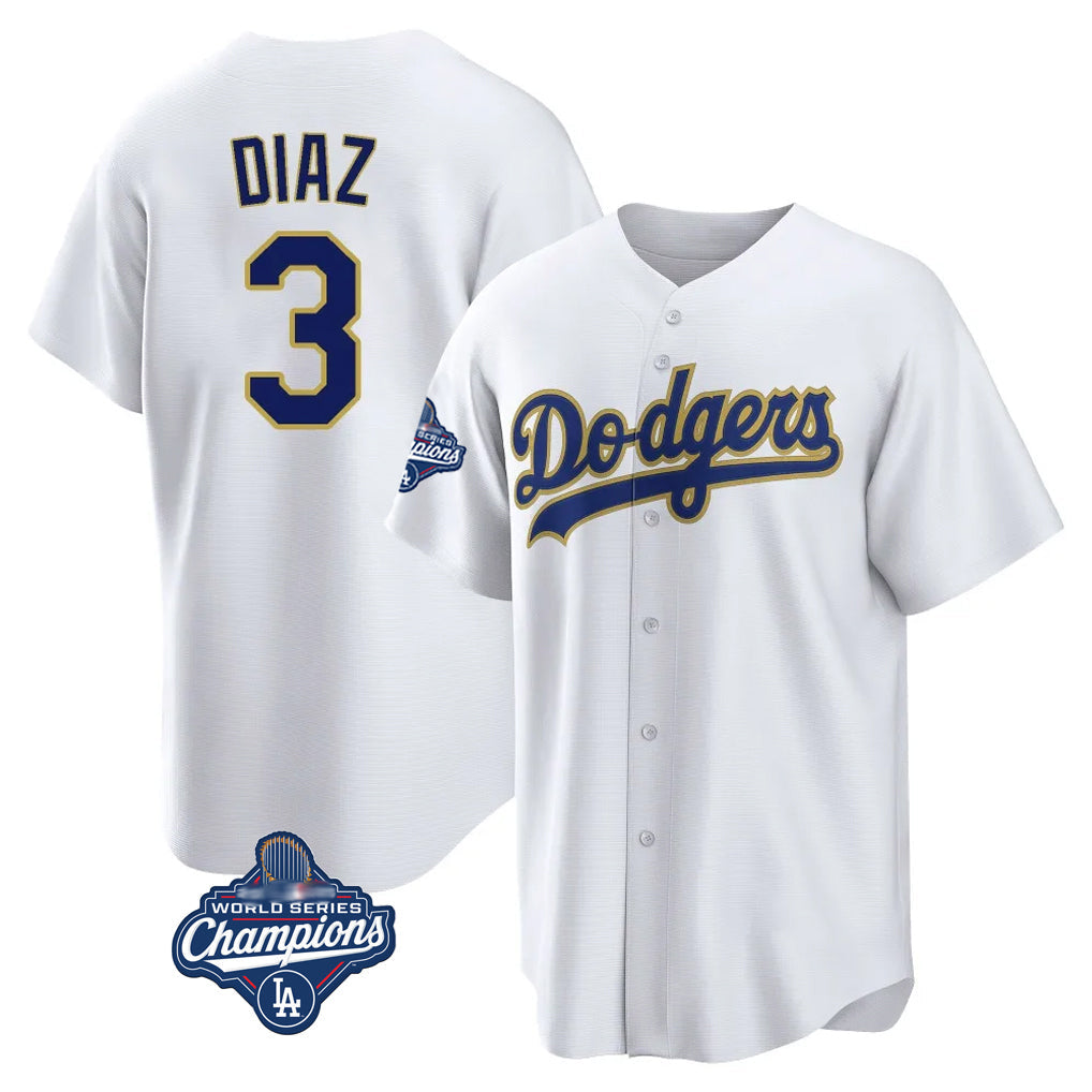 MATTH LA.Dodgers #3 Edwin D¡§aaz Player Gold White World Series Meet 2026 Collection Stadium Game Stitched Jerseys