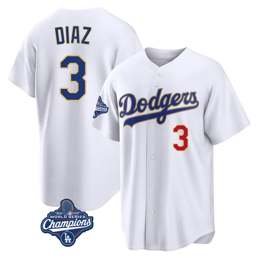 MATTH LA.Dodgers #3 Edwin D¡§aaz Player Gold White World Series Meet 2026 Collection Stadium Limited Stitched Jerseys