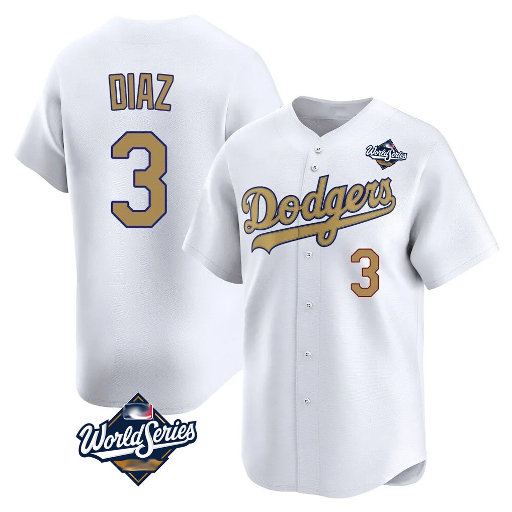 MATTH LA.Dodgers #3 Edwin D¡§aaz Player Gold World Series Collection Limited Home Stitched Jerseys