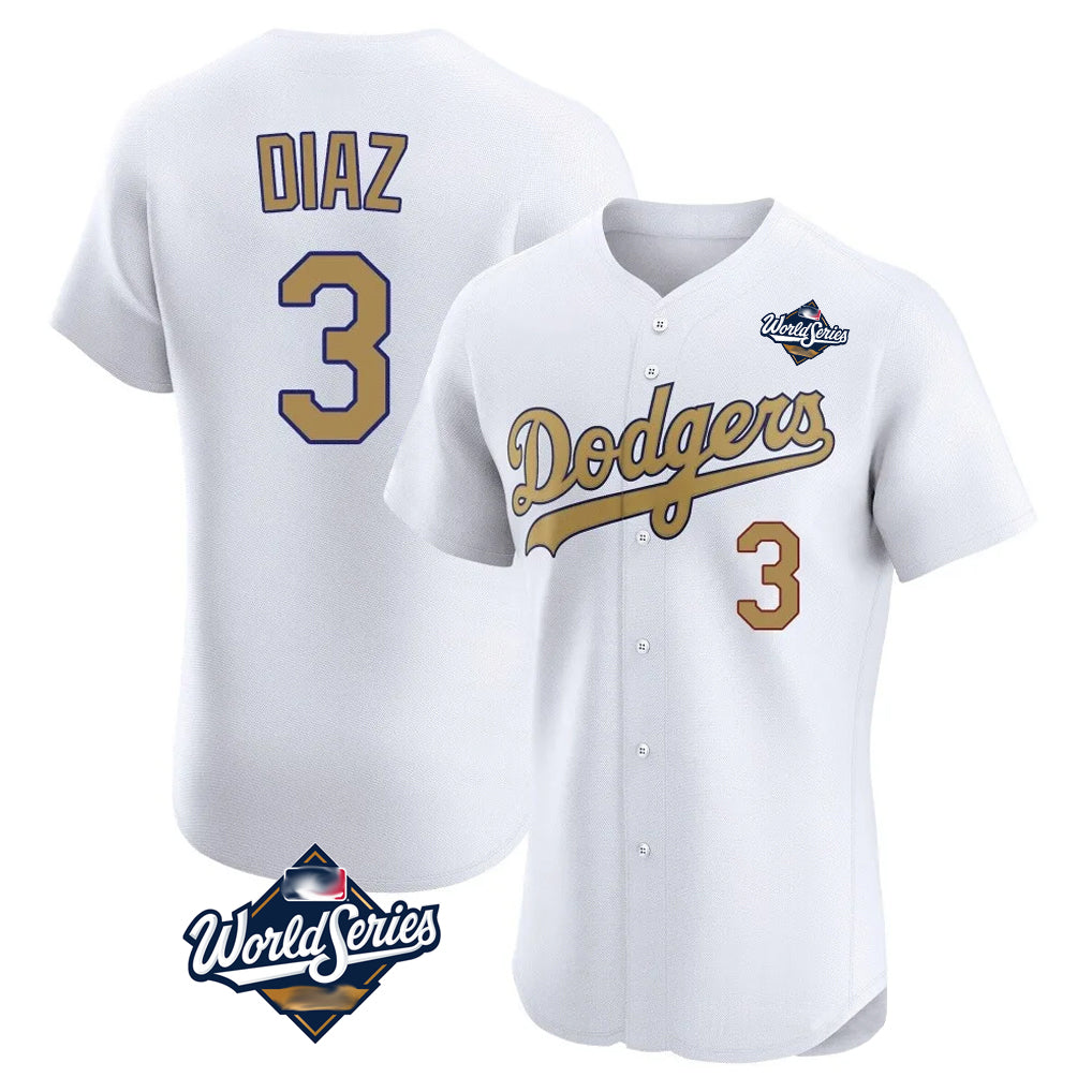 MATTH LA.Dodgers #3 Edwin D¡§aaz Player Gold World Series Limited Elite Home Stitched Jerseys