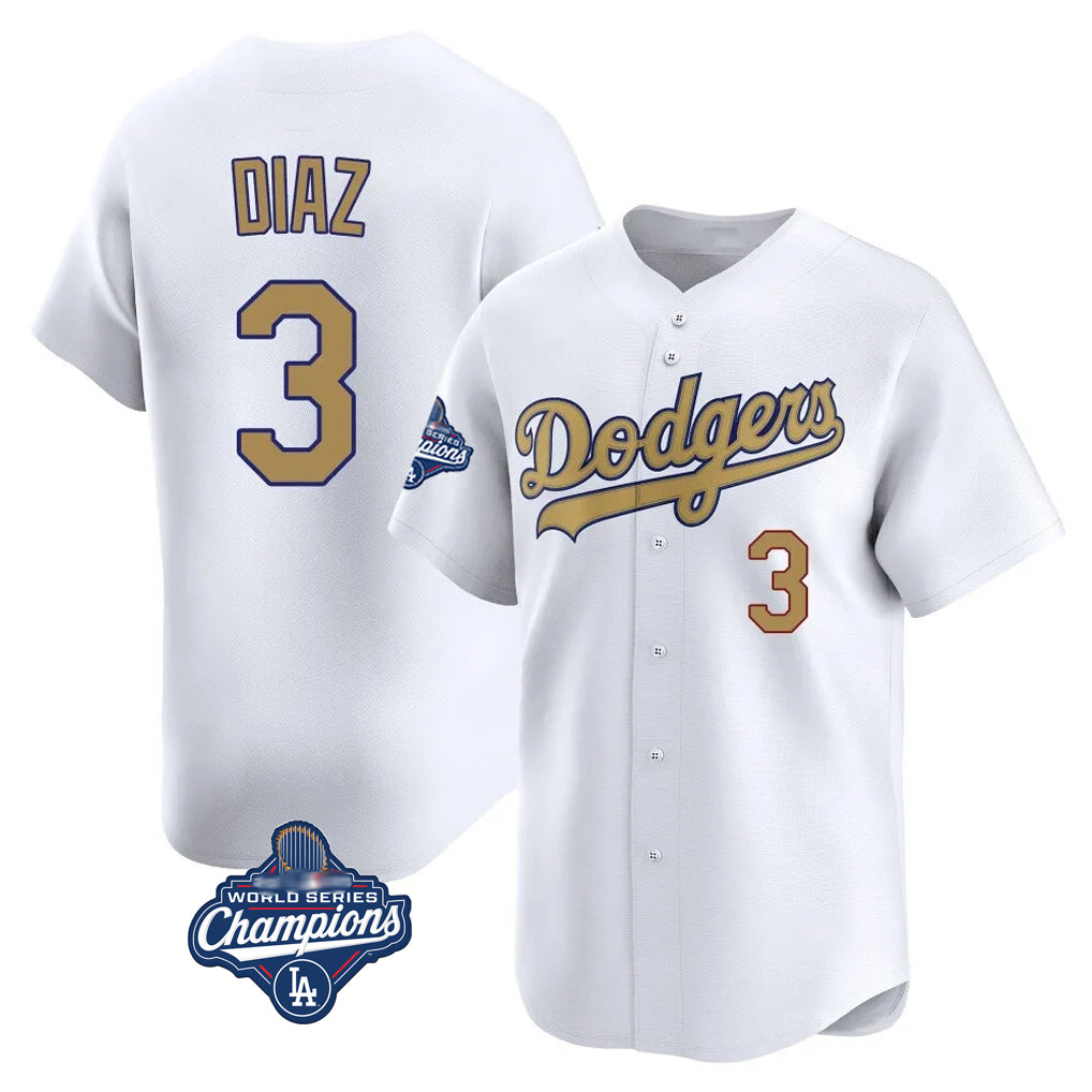 MATTH LA.Dodgers #3 Edwin D¡§aaz Player Gold World Series Meet Collection Limited Home Stitched Jerseys