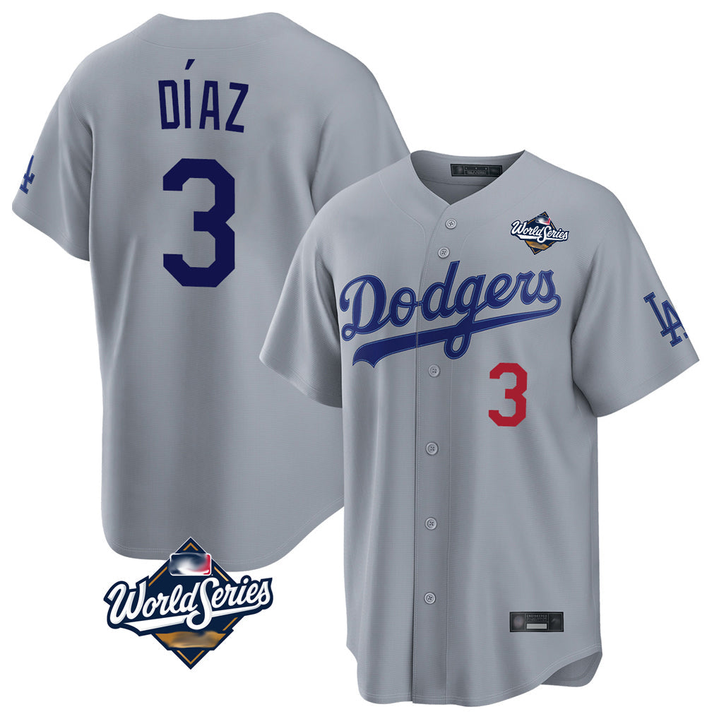 MATTH LA.Dodgers #3 Edwin D¡§aaz Player Gray World Series Game Home Stitched Jerseys