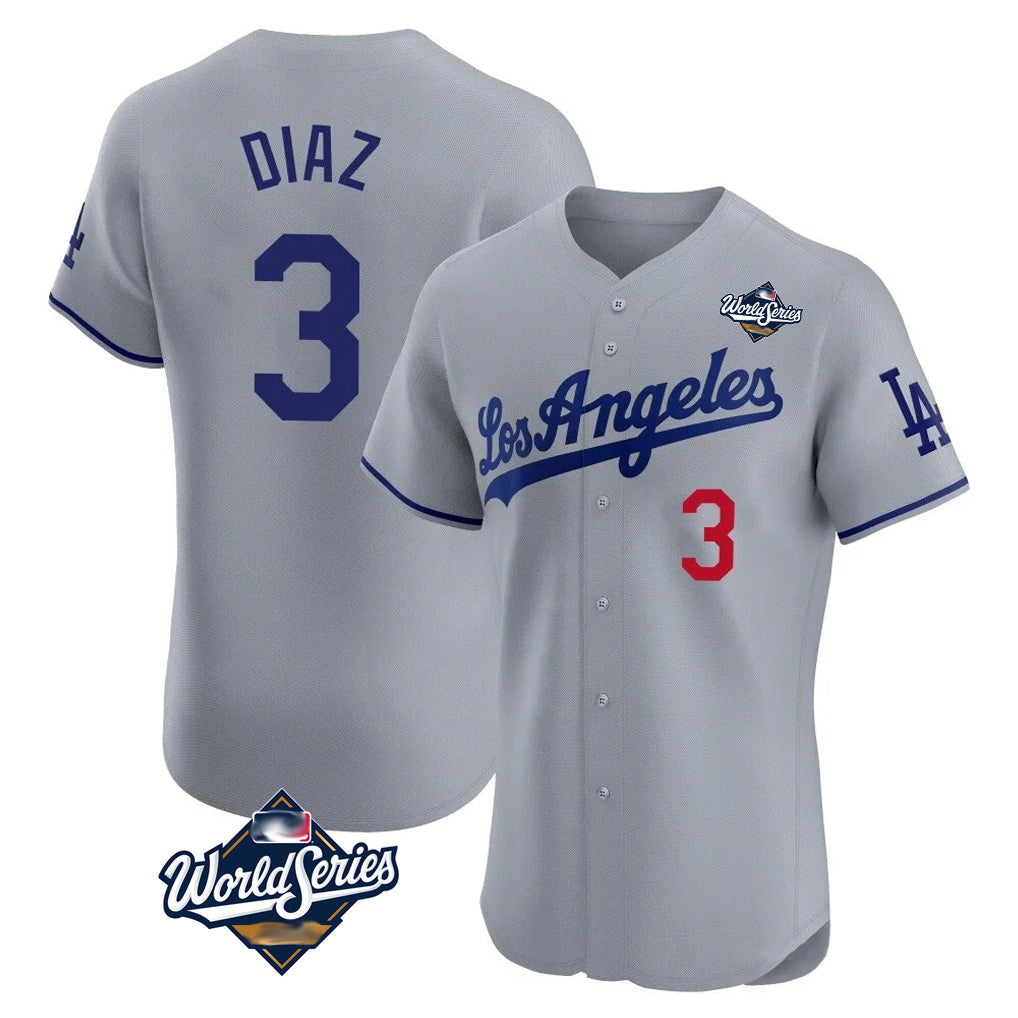 MATTH LA.Dodgers #3 Edwin D¡§aaz Player Gray World Series Limited Elite Home Stitched Jerseys
